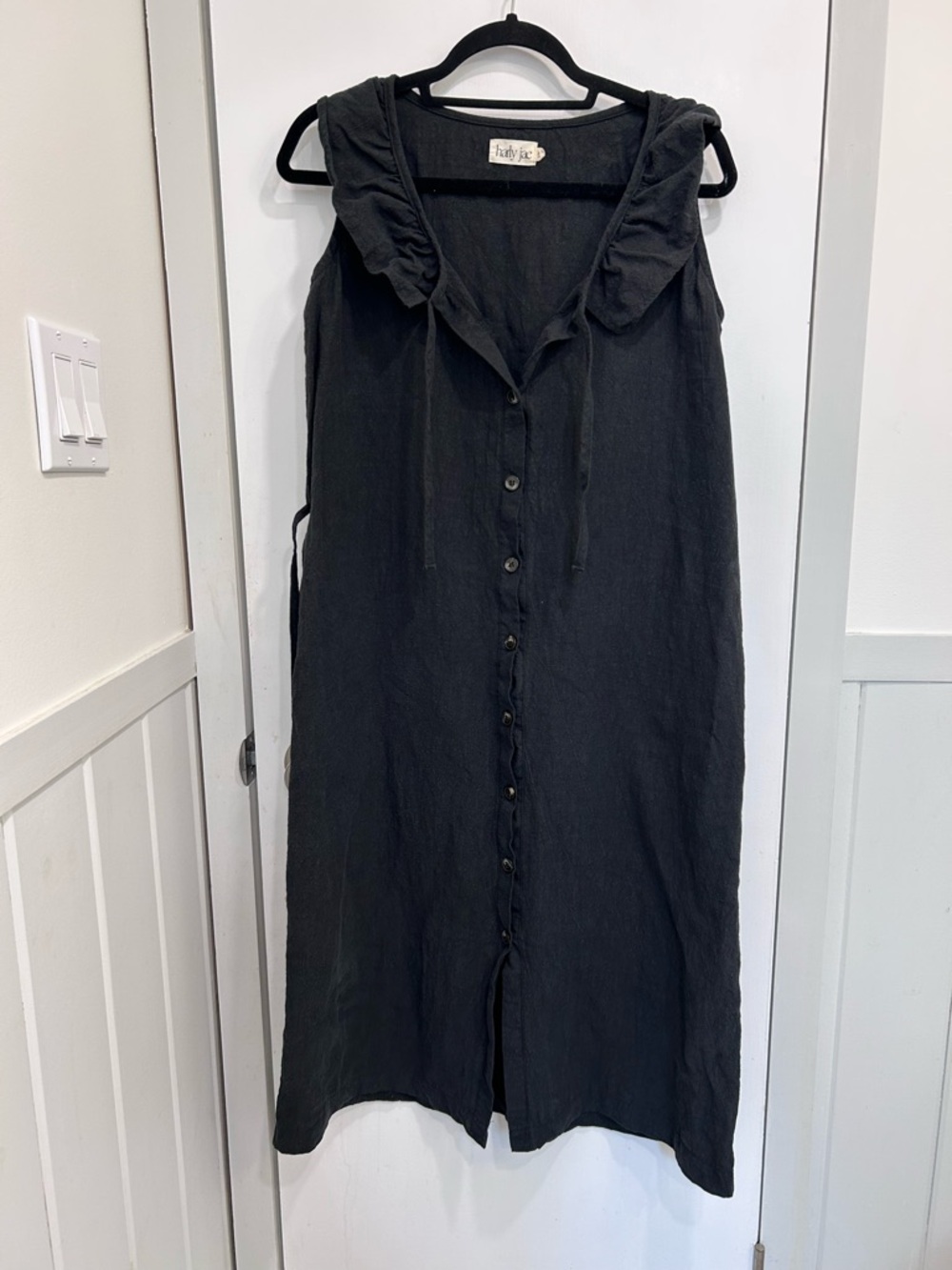 Harly Jae Etoile Dress Black Button-Front Midi Dress with Ruffled Collar - Picture 7 of 15